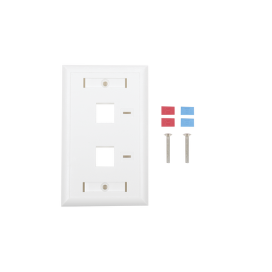 Placa de pared de 2 puertos, Keystone, con espacio para etiqueta, Color Blanco