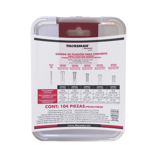 Kit para Sistemas de Fijación en Concreto, Taquetes con doble expansión y guía incluida para fácil instalación (104 piezas)
