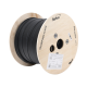 Carrete de 1 km de Fibra Óptica Aérea Mini Figura 8 G.657A2 tipo Drop, Monomodo de 2 Hilos (bifibra), Diseñada para Fusionarse, Color Negro, Span 80, (No Soporta Conectores Mecánicos)
