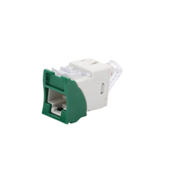 Jack UltraMAX Cat5e, UTP, Montaje híbrido en Placa de Pared (Plano y Angulado), Color Verde, Punch Down