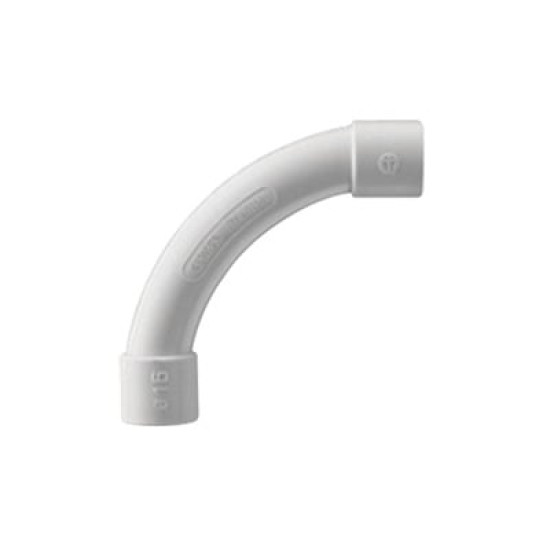 Curva de radio estrecho para tubería rígida, recomendado para cables de datos, PVC Auto-extinguible, de 20 mm Curva de radio estrecho para tubería rígida, recomendado para cables de datos, PVC Auto-extinguible, de 20 mm