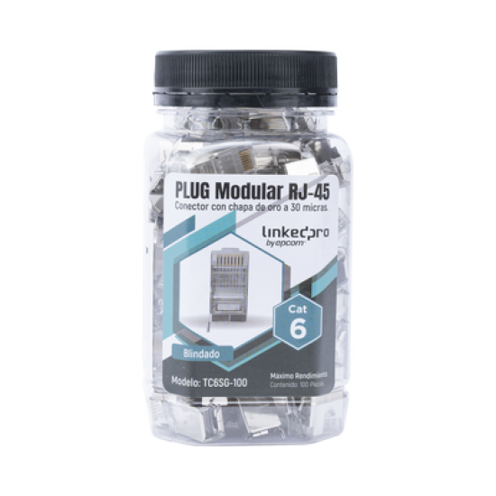 Bote con 100 Piezas de Plug Modular RJ45 Cat6 blindado con pin de tierra, chapado de oro a 30 micras para durabilidad extrema