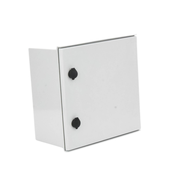 Gabinete de Poliéster IP65 Uso en Intemperie (400 x 400 x 200 mm) con Placa Trasera Interior de Plástico (Incluye Chapa y Llave).
