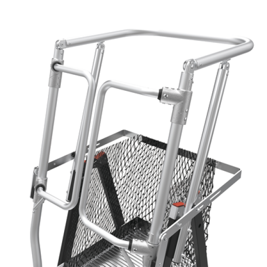 Escalera de Fibra de Vidrio  con Jaula de 8'-14' (2.44 - 4.27 m). Con Ajuste en Ruedas (RATCHET™ Leveler) (SKU:18515-817).