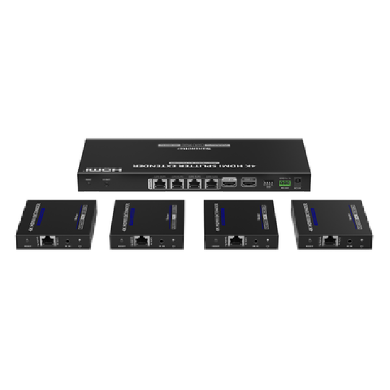 Kit Divisor y Extensor HDMI / Divide 1 Fuente HDMI a 4 Pantallas / Extiende la señal HDMI hasta 70 m / Resolución 4K @ 60 Hz/ Cat 6/6a/7 / IPCOLOR / CERO LATENCIA / Uso 24/7 / Puerto S/PDIF / EDID / RS232 / Salida Loop / Alimente solo el Tx 