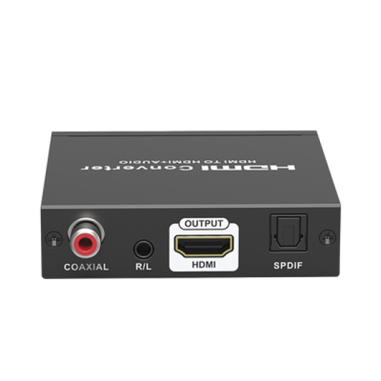 Extractor de Audio de HDMI a HDMI + Audio / Salida de Audio Digital o Análoga / SPDIF / Toslink / Auxiliar 3.5mm (Estéreo) / Salida HDMI solo video / Soporta ARC / HDR / HDCP / Separa el Audio del Contenido HDMI .