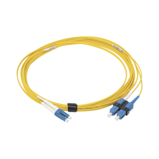 Jumper de Fibra Óptica Monomodo (OS2), XGLO, LC/UPC-SC/UPC Duplex, OFNR, Color Amarillo, 5 Metros