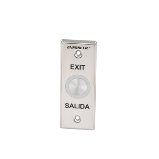Botón de salida con aro iluminado color verde y rojo / IP65 / Buzzer / función toggle (enclavado) / Función temporizado / dos salidas de contacto NC/NO/ placa de acero inoxidable