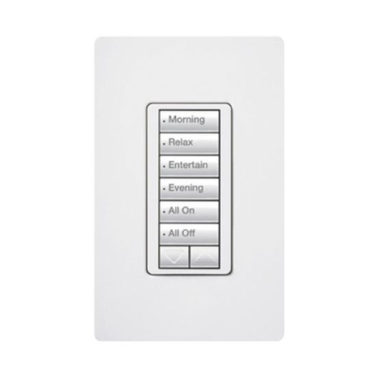 (RadioRA2) Teclado Seetouch Hibrido 6 botones, 2 botones subir/bajar, programe escenas diferentes en cada botón,puede instalarse en un interruptor de luz.