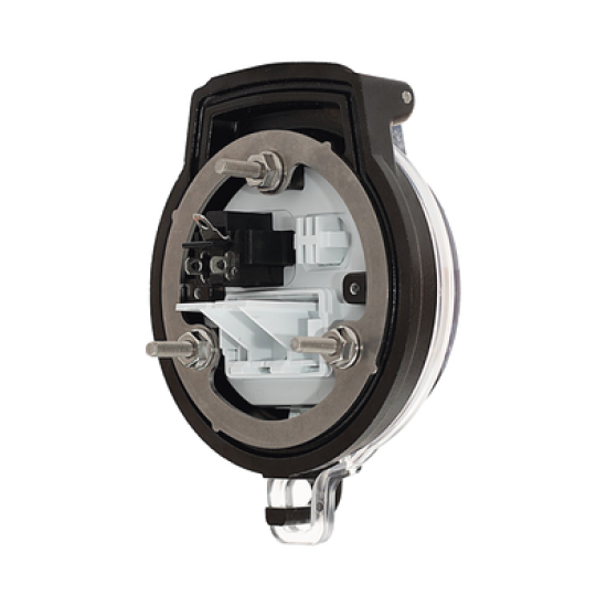 Dispositivo Circular de Puertos de Acceso a Datos, Con Dos Espacios Para Módulos Mini-Com y Un Receptáculo NEMA 5-15R, Protección IP66, de 3