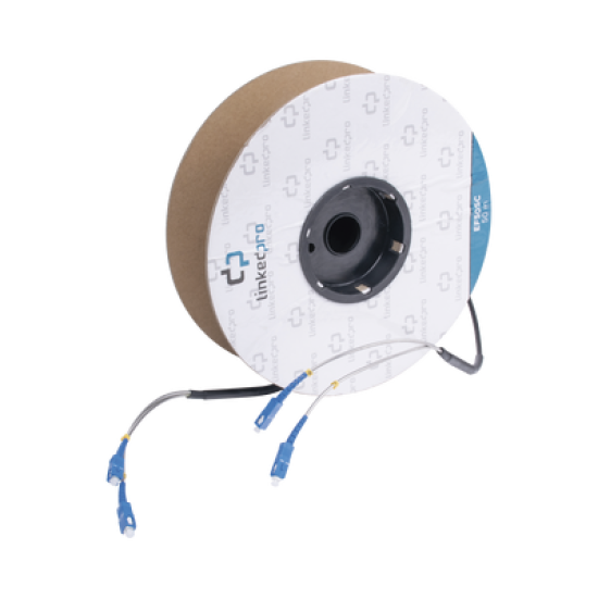Carrete de Fibra Óptica Monomodo con Conectores SC-SC Duplex, Reforzada con Kevlar, de 50 metros, Para instalaciones subterráneas por tubería