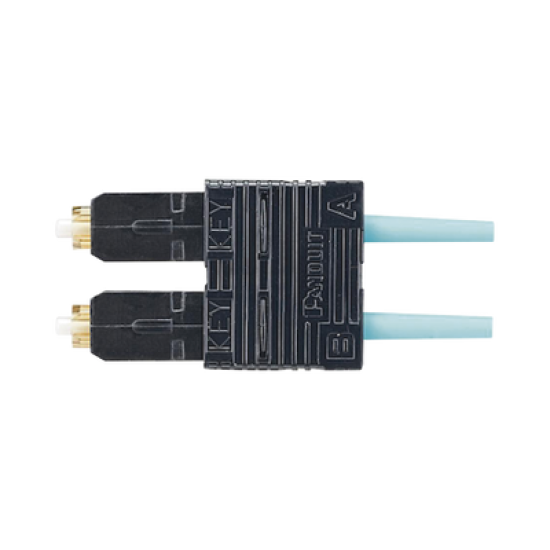 Conector de Fibra Óptica SC Duplex OptiCam, Multimodo 50/125 OM3/OM4, Pre-pulido, Color Aqua