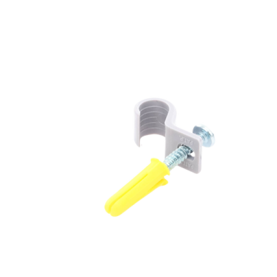 Kit de 12 grapas, 12 taquetes y 12 tornillos para sujetar conductores redondos o tubo en muro (2103-07240) 