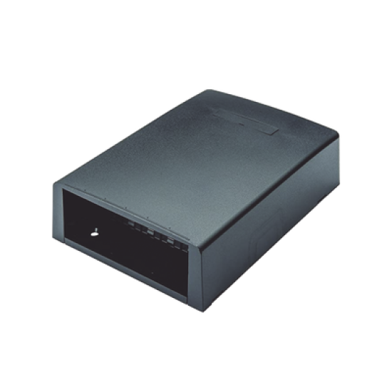 Caja de Montaje en Superficie, Con Accesorio para Resguardo de Fibra Óptica, Para 12 Módulos Mini-Com, Color Negro
