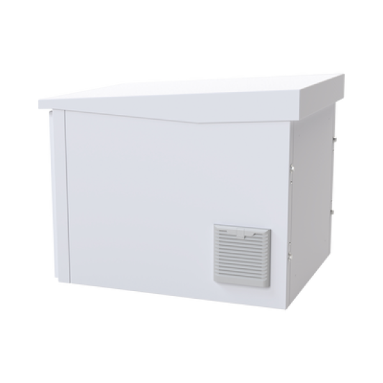 Gabinete PROFUNDO hasta 705 mm  de profundidad, de Exterior de 9UR con Ventiladores y Termostato, Se envía el Gabinete Armado, (Montaje a poste o torre se vende por separado).
