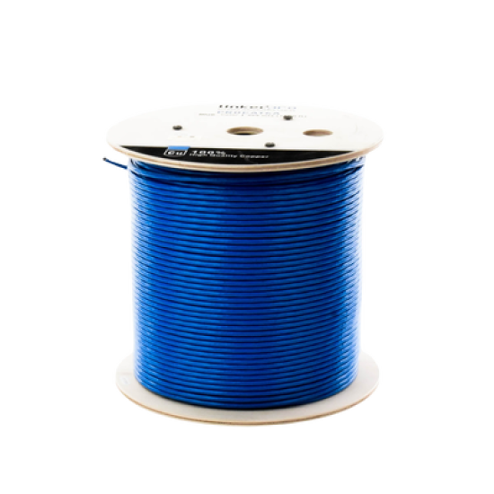 Bobina de cable U/UTP Cat6A de 305 mts, Color Azul, CM, soporta 10G-BaseT para transmisión de frecuencias de hasta 500MHz, UL