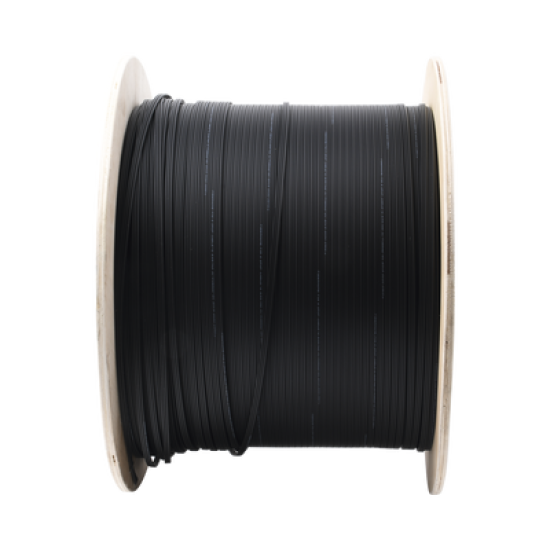 Carrete de 1 km de Fibra Óptica Aérea Mini Figura 8 G.657A2 tipo Drop, Monomodo de 2 Hilos (bifibra), Diseñada para Fusionarse, Color Negro, Span 80, (No Soporta Conectores Mecánicos)