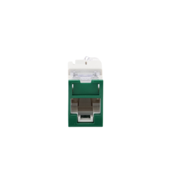 Jack UltraMAX Cat5e, UTP, Montaje híbrido en Placa de Pared (Plano y Angulado), Color Verde, Punch Down