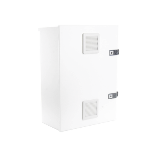 Gabinete para instalación de 2 Baterías PL110D12, Fabricado en Lámina Galvanizada, Accesorios para piso o poste (No incluidos)