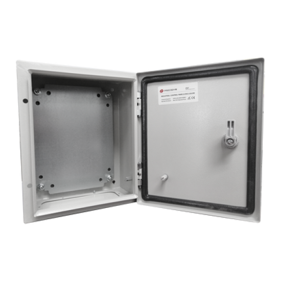 Gabinete de Acero IP66 Uso en Intemperie (300 x 400 x 200 mm) con Placa Trasera Interior de Metal y Compuerta Inferior Atornillable (Incluye Chapa y Llave T).
