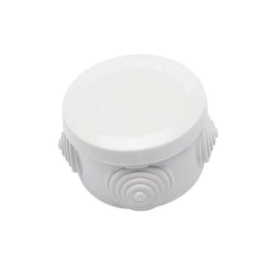 Caja Derivación-Conexión de Plástico Circular con 4 Glándulas de Goma (70 diámetro X 48 alto mm). Para Instalaciones Comerciales,  Residenciales e Industriales. Cerrado a Presión. 