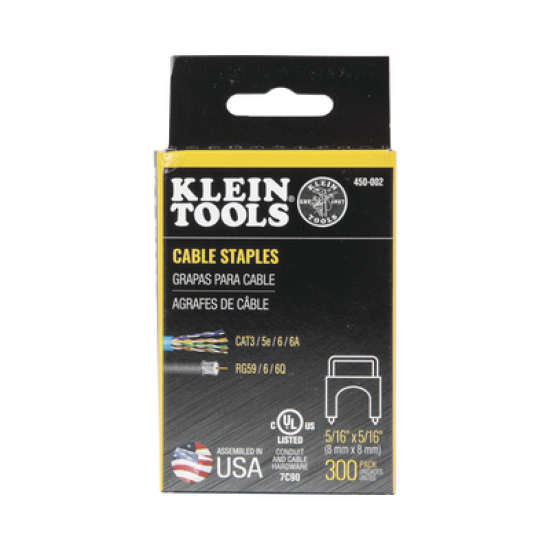 Paquete de 300 Grapas con Aislamiento,  para Cables Coaxiales (RG59, RG6/6Q) y de Datos (CAT3/5e/CAT6/6A) de hasta 5/16'' × 5/16'' (8 mm × 8 mm) de tamaño.