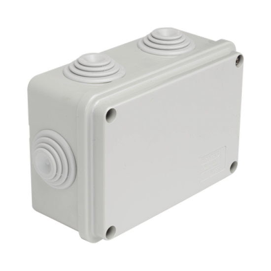 Caja de derivación de PVC Auto-extinguible con 6 entradas, tapa atornillada, 120 x 80 x 50 mm (4.74 x 3.15 x 1.97 in), Para Exterior (IP55)