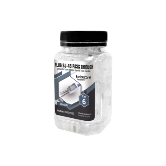 Bote con 100 Plugs Pass through RJ45 Cat6 BLINDADO chapado de oro a 30 micras para durabilidad extrema