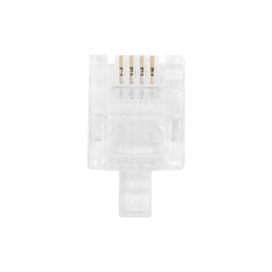 Bote con 100 piezas de plug modular tipo RJ11 de 4 contactos chapado de oro a 50 micras