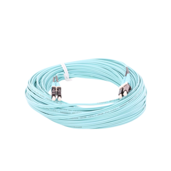 Jumper de Fibra Optica Multimodo 50/125 OM4, LC-LC Duplex, OFNR (Riser), Color Aqua, 20 Metros