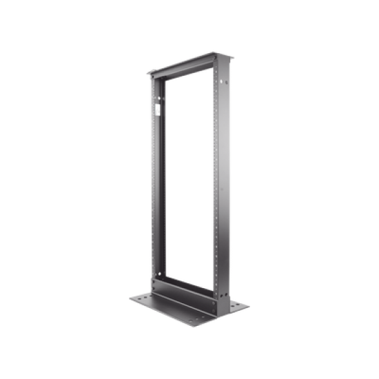 Rack de Dos Postes Estándar de 19 in, Rieles Numerados y Roscados #12-24, Fabricado en Aluminio, 24 Unidades de Rack, Color Negro