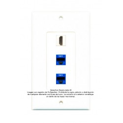 Placa Tapa Decora HDMI 4k keystone + 2 Jack RJ45 Cat6 en ABS