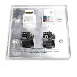 Placa Tapa HDMI + RJ45 Cat5e + 2 Contactos Eléctricos en Al