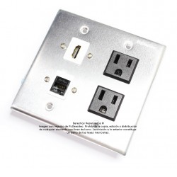 Placa Tapa HDMI + RJ45 Cat5e + 2 Contactos Eléctricos en Al