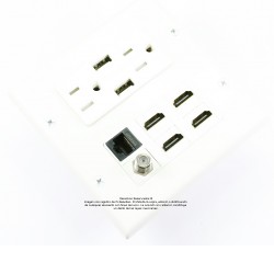 Placa Tapa Decora Contacto Eléctrico + 2 USB carga + 4 HDMI + Cople Jack RJ45 Cat6 + Conector roscado F