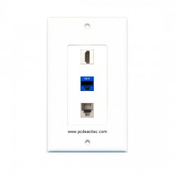 Placa Tapa decora ABS puerto HDMI + Jack RJ45 Cat6 + Jack Telefónico
