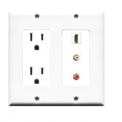 Placa Tapa Decora HDMI + 2 RCA + doble contacto eléctrico en ABS