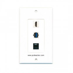 Placa Tapa decora ABS puerto HDMI + USB 3.0 + Jack RJ45 Cat5e