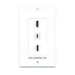 Placa Tapa Decora HDMI 4k pigtail + USB C + USB 3.0 en ABS