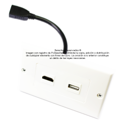 Placa Tapa Decora HDMI 4k pigtail + USB 2.0 en ABS