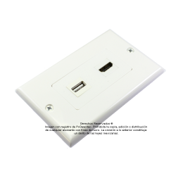 Placa Tapa Decora HDMI 4k en L 90° + USB 2.0 en ABS