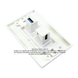 Placa Tapa Decora HDMI 4k en L 90° + USB 3.0 en ABS