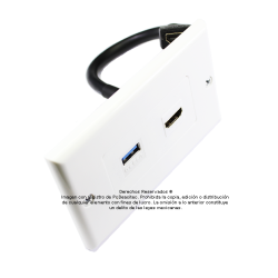 Placa Tapa Decora HDMI 4k pigtail + USB 3.0 en ABS