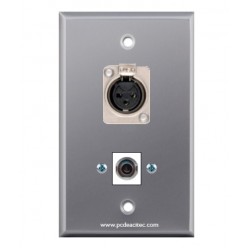 Placa Tapa Metálica XLR soldable hembra + Jack 3.5 mm audio Keystone en Aluminio