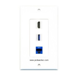 Placa Tapa Decora HDMI 4k + USB 3.0 + RJ45 Cat6 en ABS