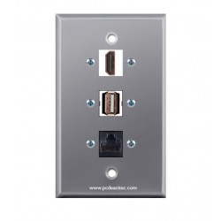 Placa Tapa HDMI 4k + USB 2.0 + Cople RJ45 Cat6 en Aluminio