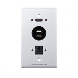 Placa Tapa HDMI 4k pigtail + doble USB 2.0 pigtail + Jack RJ45 Cat6 en ABS