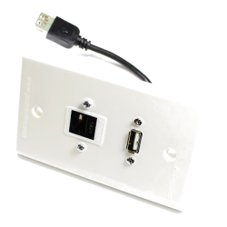 Placa Tapa USB 2.0 pigtail + Jack RJ45 Cat6 en ABS