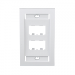 Placa de Pared Vertical Ejecutiva, Salida Para 4 Puertos Mini-Com, Con Espacios Para Etiquetas, Color Blanco