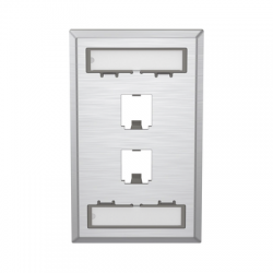 Placa de Pared Vertical, de Acero Inoxidable, Salida Para 2 Puertos Mini-Com, Con Espacios Para Etiquetas